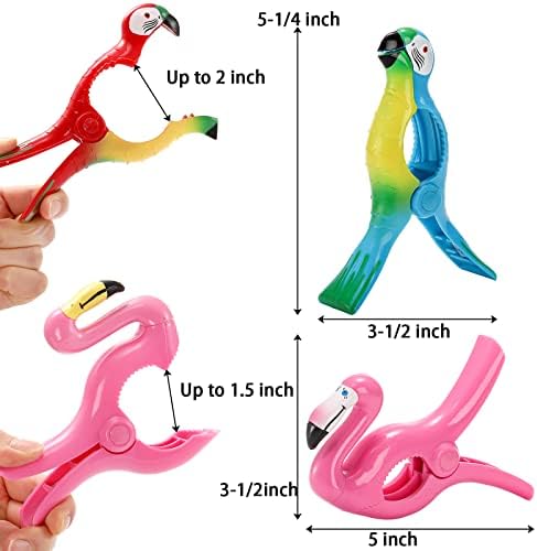 Topzea 8 Pacote de toalha de praia para cadeiras de praia, clipes de cadeira de salão de tamanho de plástico Jumbo papagaio flamingo