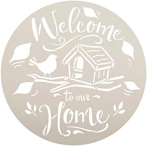 Bem -vindo ao nosso estêncil redondo em casa com pássaro por Studior12 | DIY OUTON AUTUNNHHOUSE Decoração da casa | Craft
