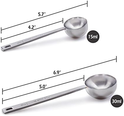 Conjunto de boletas de café premium orlue - 1 colher de sopa e 2 colheres de sopa de colher de sopa de medição de aço