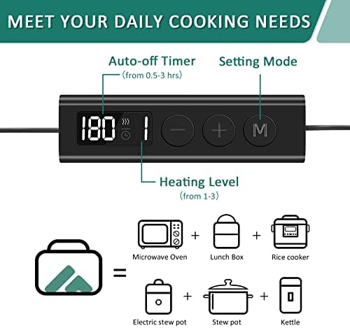 Sabotheat Smart Portable Forno para carro - 3 níveis de calor ajustável e timer de aquecimento rápido para lancheiras portáteis