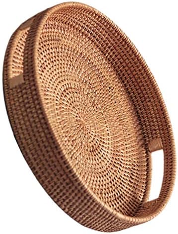 Decoração vintage de Doitool Rattan redonda bandeja de bandeja de mão de servir de cesta de cesta de cesta de cesta
