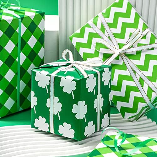Rolo de papel de embrulho Packanewly para St. Patrick Day - 17 polegadas x 120 polegadas Mini Roll - Design de cor verde com geometria,