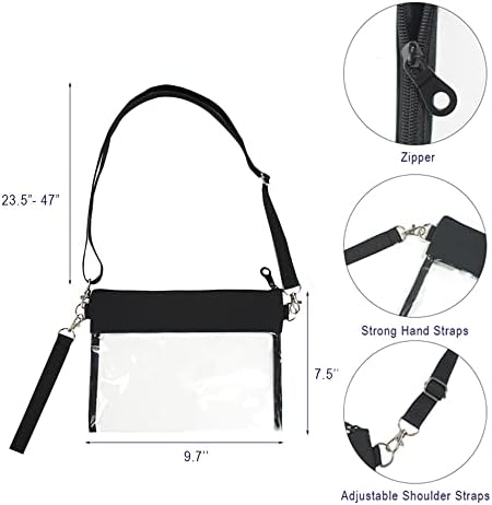 Bolsa de crossbody de bolsa transparente para mulheres estádium aprovada, saco de ombro mensageiro tiras ajustáveis ​​Zipperstote, com bolso interno