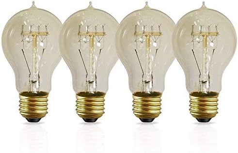Extronix Express 4 Pacote de lâmpadas de Edison A19 A19 Vintage com filamento de quad loop - 60W lâmpadas incandescentes, 2200k âmbar brilho, 110-130 volts, e26 base média para luminárias domésticas luminárias