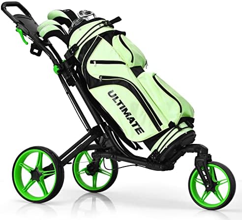 3 rodas carrinho profissional de golfe, carrinho de golfe dobrável com roda dianteira universal e alça ajustável, placar incluído,