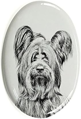 Skye Terrier, lápide oval de azulejo de cerâmica com uma imagem de um cachorro