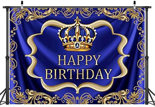 Aperturee Royal Blue e Ouro Feliz Aniversário Birthday Birthdrop 6x4ft Little menino Prince King Crown Photografia Celebração