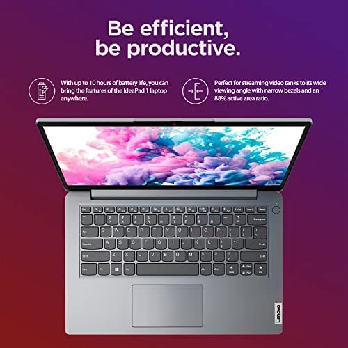 Lenovo 14 Ideapad 1 laptop, processador de núcleo duplo Intel, tela HD de 14, 4 GB de RAM, Wi-Fi 6 e Bluetooth, HDMI, SD Card Reader,