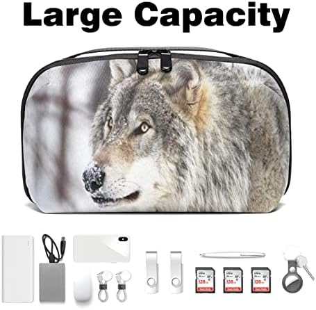 Organizador eletrônico, bolsa de higiene pessoal, organizador de carregador, organizador de cabo de viagem, padrão de animal lobo