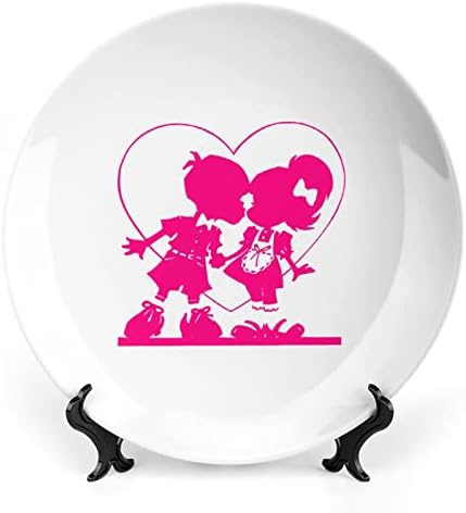 Love Heart Boy Kiss Girl Vintage Design Bone China Decor Plate com Stand Round Decorative Plate Home Wobble-Plate