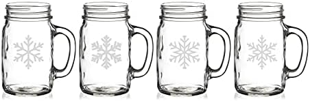 Home e bar Essentials Snowflake Mason Jarros de bebida com alça, 5,25 ”x 2,5”, Limpo