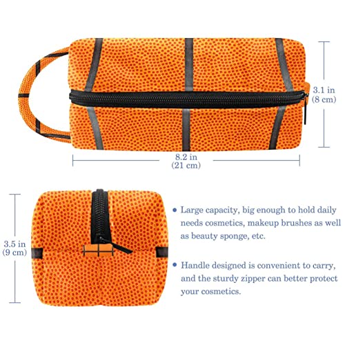 Bolsa de maquiagem Travel Bolsa cosmética Basquete Orange Sport Sport Hanketness Bag Bolsa com zíper e alça