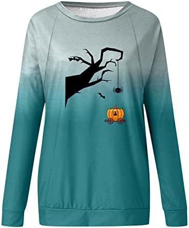 Mulheres Halloween Matalha longa Moletom de gato Funny Spider Print Print Sweet Top Gradient Crewneck Pullover Sweethirts