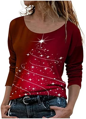 Tops de outono para mulheres 2022 Scop de pescoço da moda Camisas de manga comprida Retro relaxado Long Christmas Sweaters