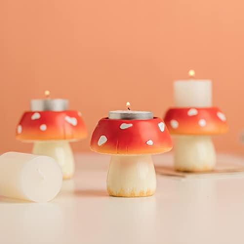 Conjunto de vela de cogumelos fofos de 3, porta -velas para decorações de mesa de peça central, suporte decorativo para velas de tealight, velas votivas, adequadas para a decoração da Farmhouse Cottagecore