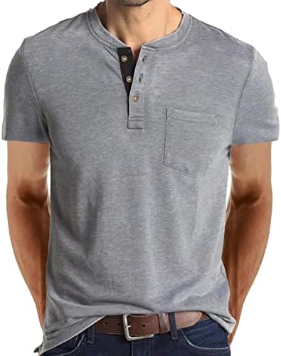 Pescoço de mola sólida redonda e botão de bolso de fundo de fundo Camisa de blusa masculina de manga curta masculino masculino masculino masculino masculino