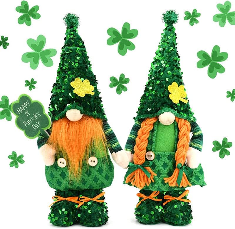 AULYNP ST PATTYS DIA GNOME 2 Pacote Irish Gnome Ornaments, chapéu verde com trevo, shamrock gnome, St Patricks Day Gnomes Decor Gift