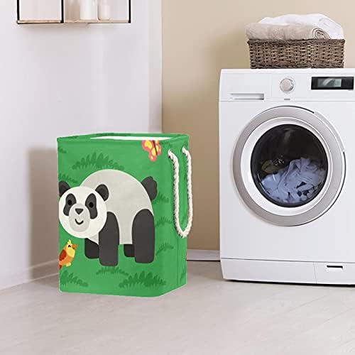Bolsas de armazenamento de cesta de lavanderia verde de panda embutido com suportes destacáveis ​​cesto de roupa dobrável para brinquedos