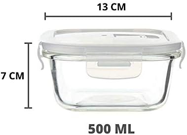 Femora Borossilicate Square Glass Storage Storage com tampa de ventilação de ar - 500 ml