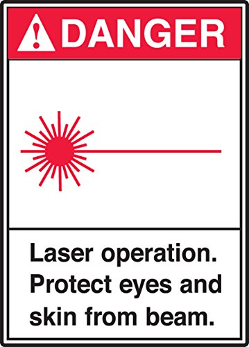 Accuform MRAD001VP Plasgic Setent Sign, Operação de laser de perigo. Proteja os olhos e a pele do feixe., 14 x 10, vermelho/preto