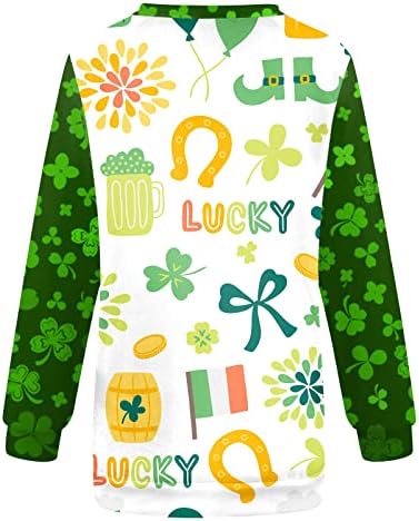 Nokmopo Womens Fall Fashion 2022 Tops de camisa de manga comprida Crewneck Pullover casual solto de St. Patrick's Print