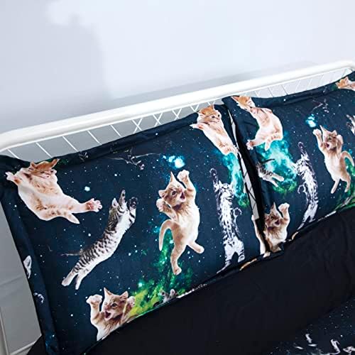 Galaxy Cats Consolador Conjunto de roupas de cama de crianças 3D para meninos meninos crianças preto azul de gatinho fofo decoração