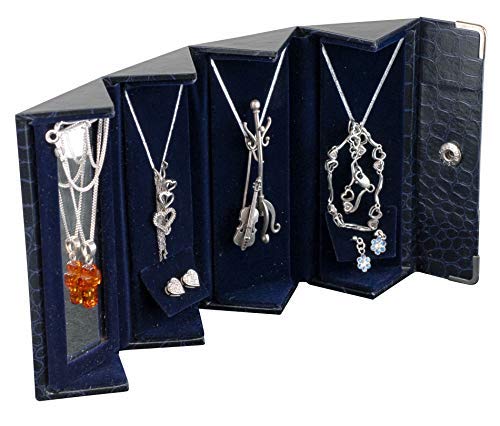 Caixa de jóias de jóias Polart Caixa de jóias portátil Caixa de armazenamento com espelho para brinco, colar, pulseira, anéis, azul, conjunto de 12