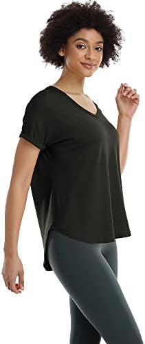 Camisas de treino da IcyZone para mulheres-ioga tops para as camisetas de ginástica ativa que executam camisetas de decote em V Fitness