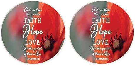 Faith Hope Greatest Love Red Floral 2,75 x 2,75 Monta -russa de carros de cerâmica de 2