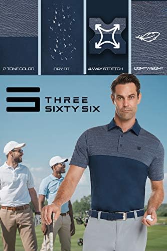 Três sessenta e seis camisas rápidas de golfe seco para homens - umidade da camisa polo casual de manga curta