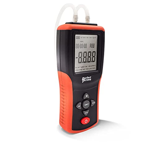 PerfectPrime AR1890P1, Manômetro de pressão do ar digital para medir o medidor e pressão diferencial ± 13,79kpa / ± 2 psi / ± 55,4 h2O com 304 TUBO ESTÁTICO DE AÇO ANONESENTE 5.13 x 2,34