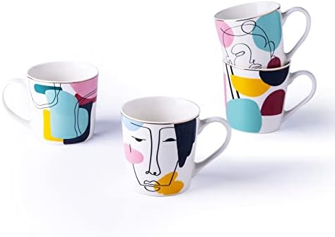 Aubcee 14 oz canecas de café, conjunto de 4 conjuntos de canecas de café em cerâmica, canecas de café, xícaras de chá para escritório e casa