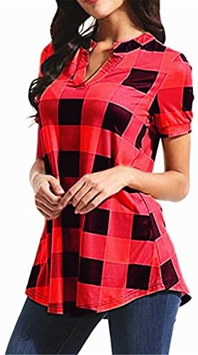 Andongnywell Plaid Tops for Women Casual Camiseta Blusa Impressa Manga Curta Henley Vi-deco