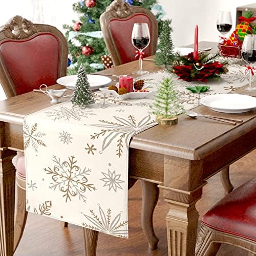 Siilues Winter Table Runner, Decorações de floco de neve Branco de inverno de inverno para a mesa Decoração sazonal de férias de inverno Chriatmas para decorações de mesa de jantar ao ar livre em ambientes externos