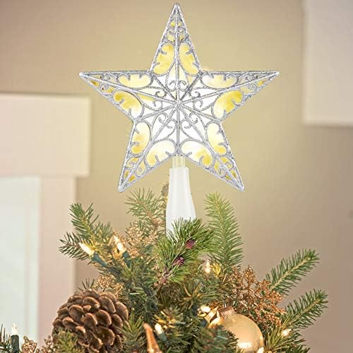 Juegoal Star Tree Topper com 10 luzes brancas quentes LED, decorações de árvores de Natal iluminadas na árvore da árvore de Natal,