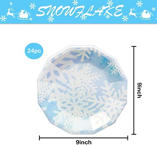 Dulousia Snowflake Party Supplies, 88ct Glitter descartável Iridescente azul rosa Placas de papel de floco de neve para aniversário