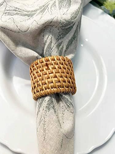 Tecido Rattan Napkin Rings Conjunto de 4, anéis de guardana