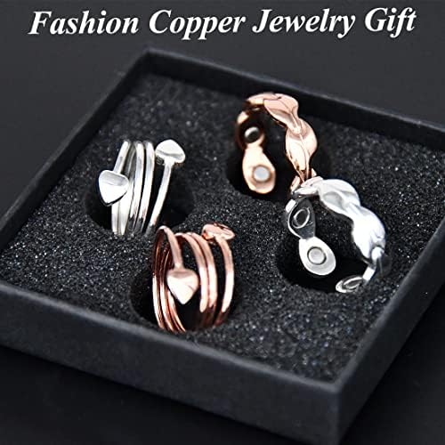 CIGMAG 4pcs anéis de cobre para mulheres anéis magnéticos ímãs fortes 99,99% Pure Copper Ajustável Polícia de dedos com