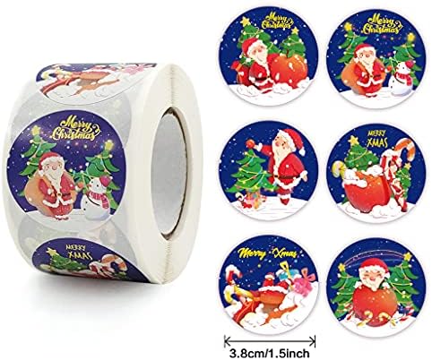 500pcs 1,5 polegada Feliz Natal Round Roll Cartoon Papai Noel Snowman Snowman 6 Designs Etiquetas adesivas para Diy Craft Envelope Cartões de selo da caixa de presente Decoração de festa