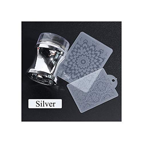 Espelho unhas estamper clear silicone head manicure racadio kits de modelo de transferência de transferência com tampa prato de estampagem na arte, 1033-silver
